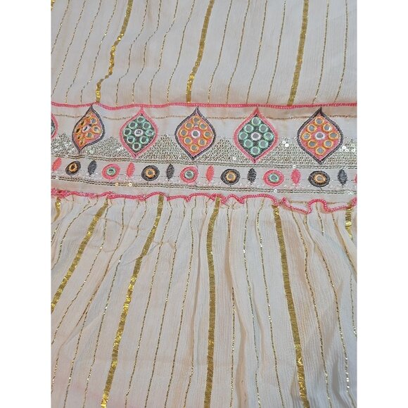 ananta size L/XL cream Boho flowy maxi dress‎ embroidered gold striped New - Picture 14 of 16